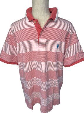U.S. Polo Assn. Red & White Striped Short Sleeve Polo Shirt Mens Size L